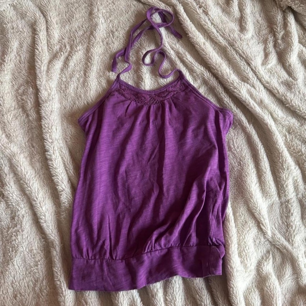 Women’s Purple Halter Tank Top with Tie Neck